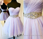 Charming Empire Waist Lavender Sweetheart Backless Short Fashion Beaded Belt Short For Sweet 16 Mini Length Skirt Semi Formal Dress